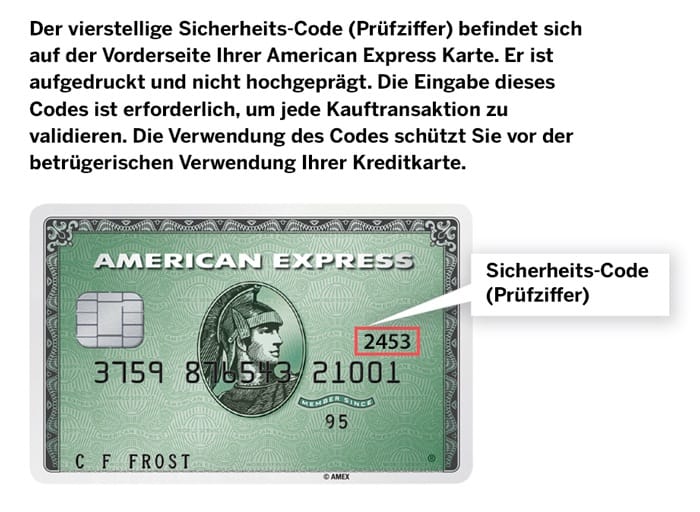 American Express Safekey (Sicherheits-Code oder Prüfziffer)