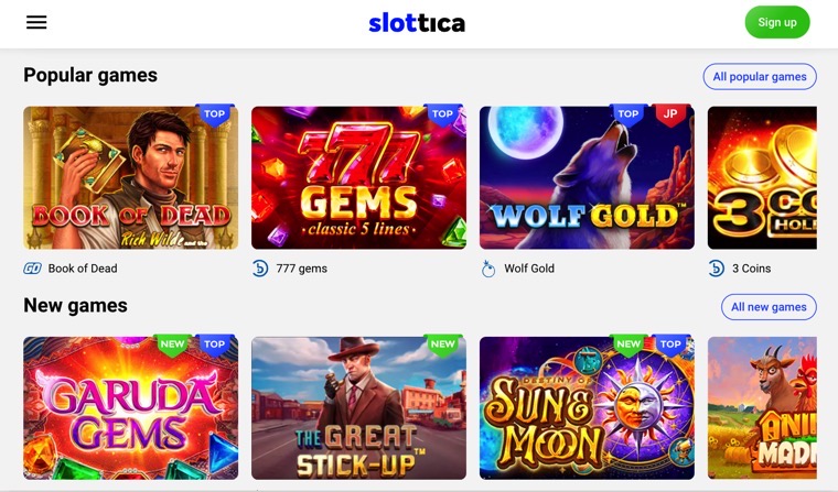 Slottica Casino mit 10€ min Einzahlung